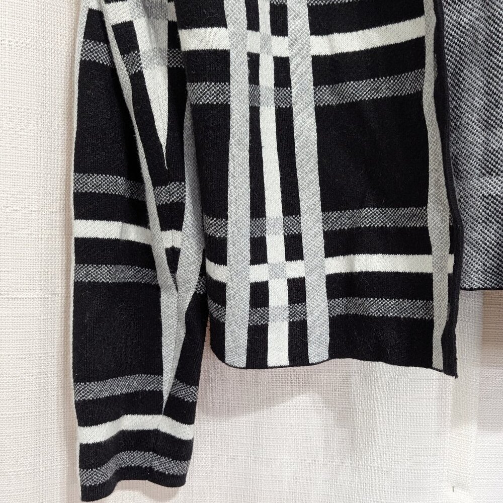 Elle Plaid Knit Blazer cardigan XL preppy Dark Academia office Black White - Picture 4 of 7